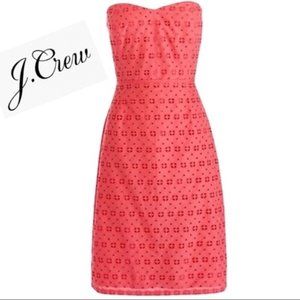 J.Crew Strapless Eyelet Sheath Dress Coral Size 16